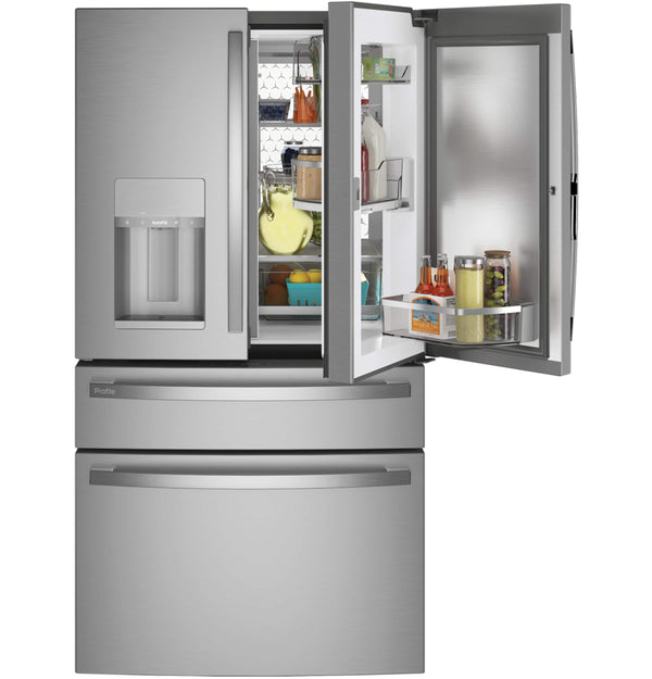GE Profile Standard-Depth 27.9-cu ft 4 -Door Smart Compatible French Door Refrigerator with Ice Maker with Water and Ice Dispenser and Door within Door ( Stainless Steel ) ENERGY STAR Certified