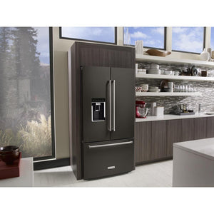 KitchenAid Counter-Depth 23.8-cu ft 3 -Door French Door Refrigerator with Ice Maker with Water and Ice Dispenser ( Black Stainless Steel with PRINTSHIELD Finish )