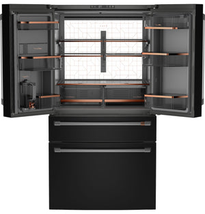 Cafe Standard-Depth 28.7-cu ft 4 -Door Smart Compatible French Door Refrigerator with Ice Maker with Water Dispenser ( Matte Black ) ENERGY STAR Certified