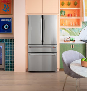 Cafe Counter-Depth 23.2-cu ft 4 -Door Smart Compatible French Door Refrigerator with Ice Maker with Water Dispenser ( Stainless Steel ) ENERGY STAR Certified