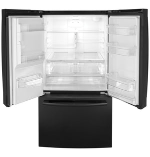 GE Standard-Depth 25.6-cu ft 3 -Door French Door Refrigerator with Ice Maker with Water and Ice Dispenser ( Black ) ENERGY STAR Certified