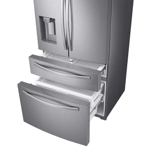 Samsung Standard-Depth with FlexZone Drawer 28-cu ft 4 -Door Smart Compatible French Door Refrigerator with Ice Maker with Water and Ice Dispenser ( Stainless Steel ) ENERGY STAR Certified