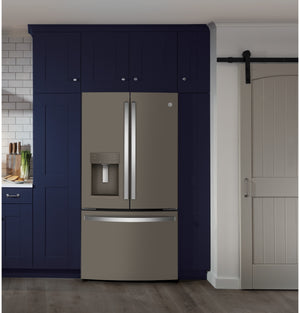 GE Counter-Depth 22.2-cu ft 3 -Door French Door Refrigerator with Ice Maker with Water and Ice Dispenser ( Slate ) ENERGY STAR Certified