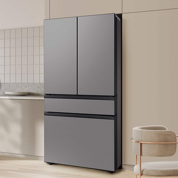 Samsung Bespoke Standard-Depth Inner Beverage Center 28.9-cu ft 4 -Door Smart Compatible French Door Refrigerator with Ice Maker with Water Dispenser ( Stainless Steel ) ENERGY STAR Certified