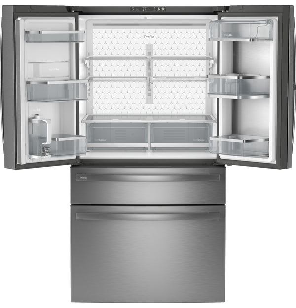 GE Profile Counter-Depth 23.2-cu ft 4 -Door Smart Compatible French Door Refrigerator with Ice Maker with Water Dispenser and Door within Door ( Stainless Steel ) ENERGY STAR Certified