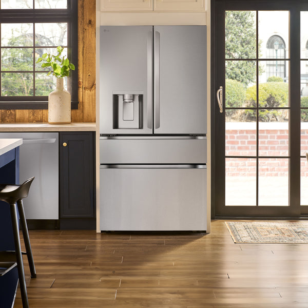 LG Standard-Depth 28.6-cu ft 4 -Door Smart Compatible French Door Refrigerator with Dual Ice Maker with Water and Ice Dispenser ( PrintProof Stainless Steel ) ENERGY STAR Certified