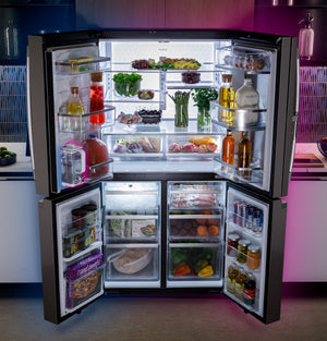 GE Profile Counter-Depth 22.9-cu ft 4 -Door Smart Compatible French Door Refrigerator with Ice Maker with Water Dispenser and Door within Door ( Stainless Steel ) ENERGY STAR Certified