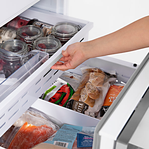 ZLINE KITCHEN & BATH Autograph Edition 16.1-cu ft Counter-Depth Built-In Bottom-Freezer Refrigerator with Ice Maker ( Stainless Steel with Champagne Bronze Handles ) ENERGY STAR Certified