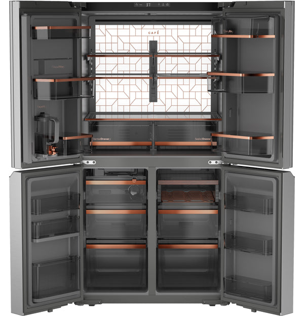 Cafe Standard-Depth 27.4-cu ft 4 -Door Smart Compatible French Door Refrigerator with Ice Maker with Water Dispenser ( Platinum Glass ) ENERGY STAR Certified