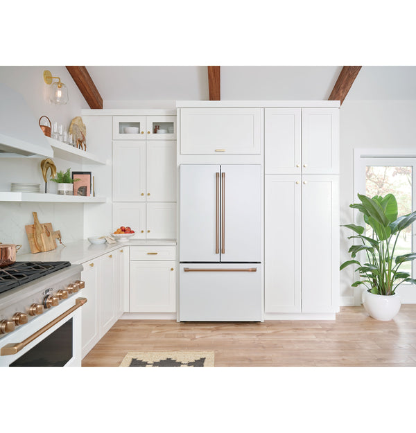Cafe Counter-Depth 23.1-cu ft 3 -Door Smart Compatible French Door Refrigerator with Ice Maker with Water Dispenser ( Matte White ) ENERGY STAR Certified