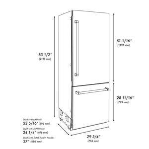 ZLINE KITCHEN & BATH 16.1-cu ft Counter-Depth Built-In Bottom-Freezer Refrigerator with Ice Maker ( Stainless Steel with White Matte Door ) ENERGY STAR Certified