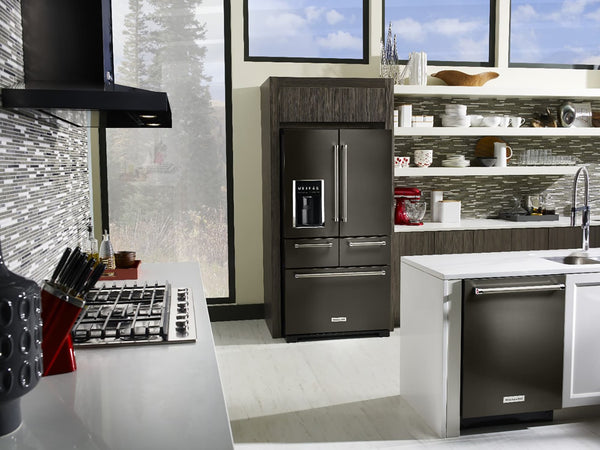 KitchenAid Standard-Depth 25.8-cu ft 5 -Door French Door Refrigerator with Ice Maker with Water and Ice Dispenser ( Black Stainless Steel with PRINTSHIELD Finish )