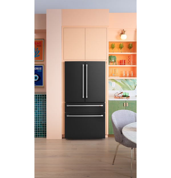 Cafe Counter-Depth 23.2-cu ft 4 -Door Smart Compatible French Door Refrigerator with Ice Maker with Water Dispenser ( Matte Black ) ENERGY STAR Certified