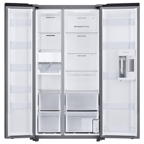 Samsung Bespoke Beverage Center 22.6-cu ft Counter-Depth Side-by-Side Refrigerator Smart Compatible with Dual Ice Maker and Water Dispenser ( Stainless Steel ) ENERGY STAR Certified