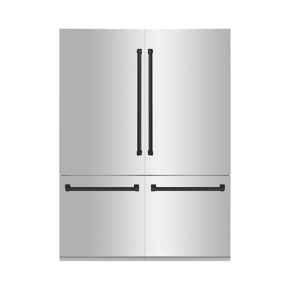 ZLINE KITCHEN & BATH Counter-Depth Autograph Edition 32.2-cu ft 4 -Door Built-In French Door Refrigerator with Dual Ice Maker with Water Dispenser ( Stainless Steel with Matte Black Handles ) ENERGY STAR Certified