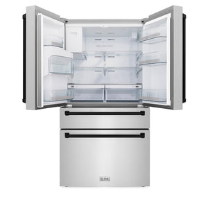 ZLINE KITCHEN & BATH Counter-Depth 21.6-cu ft 4 -Door French Door Refrigerator with Ice Maker with Water Dispenser ( Fingerprint Resistant Stainless Steel with Matte Black accent Handles ) ENERGY STAR Certified