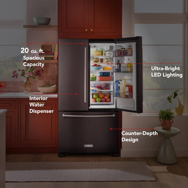 KitchenAid Counter-Depth 20-cu ft 3 -Door French Door Refrigerator with Ice Maker ( Black Stainless Steel ) ENERGY STAR Certified