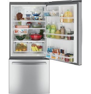 GE 20.9-cu ft Standard-Depth Bottom-Freezer Refrigerator with Ice Maker ( Stainless steel ) ENERGY STAR Certified