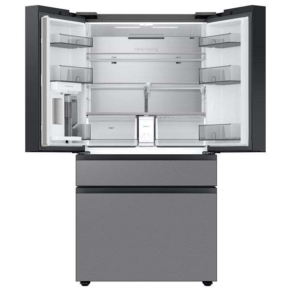 Samsung Bespoke Standard-Depth Inner Beverage Center 28.9-cu ft 4 -Door Smart Compatible French Door Refrigerator with Ice Maker with Water Dispenser ( Stainless Steel ) ENERGY STAR Certified