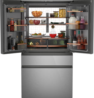 Cafe Counter-Depth 23.2-cu ft 4 -Door Smart Compatible French Door Refrigerator with Ice Maker with Water Dispenser ( Platinum Glass ) ENERGY STAR Certified