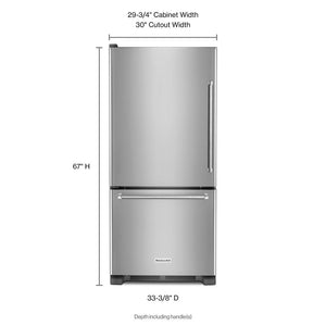 KitchenAid 18.67-cu ft Standard-Depth Bottom-Freezer Refrigerator Ice Maker Optional (sold separately) ( Stainless steel )
