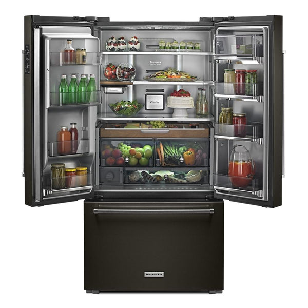 KitchenAid Counter-Depth 23.8-cu ft 3 -Door French Door Refrigerator with Ice Maker with Water and Ice Dispenser ( Black Stainless Steel with PRINTSHIELD Finish )