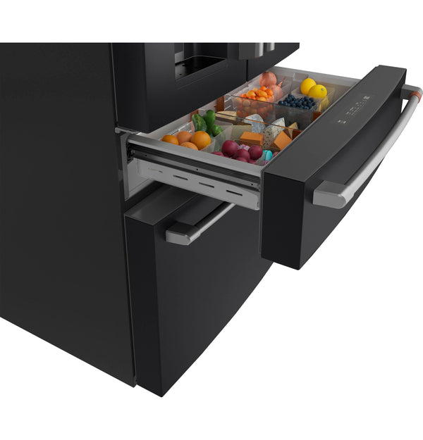Cafe Counter-Depth 22.3-cu ft 4 -Door Smart Compatible French Door Refrigerator with Ice Maker with Water and Ice Dispenser ( Matte Black ) ENERGY STAR Certified