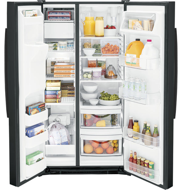 GE 25.3-cu ft Side-by-Side Refrigerator with Ice Maker ,Water and Ice Dispenser ( Black ) ENERGY STAR Certified