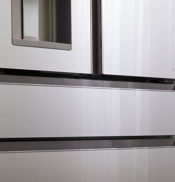 Cafe Standard-Depth Modern Glass 27.8-cu ft 4 -Door Smart Compatible French Door Refrigerator with Ice Maker with Water and Ice Dispenser ( Platinum Glass ) ENERGY STAR Certified