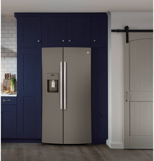 GE 21.8-cu ft Counter-Depth Side-by-Side Refrigerator with Ice Maker ,Water and Ice Dispenser ( Slate )