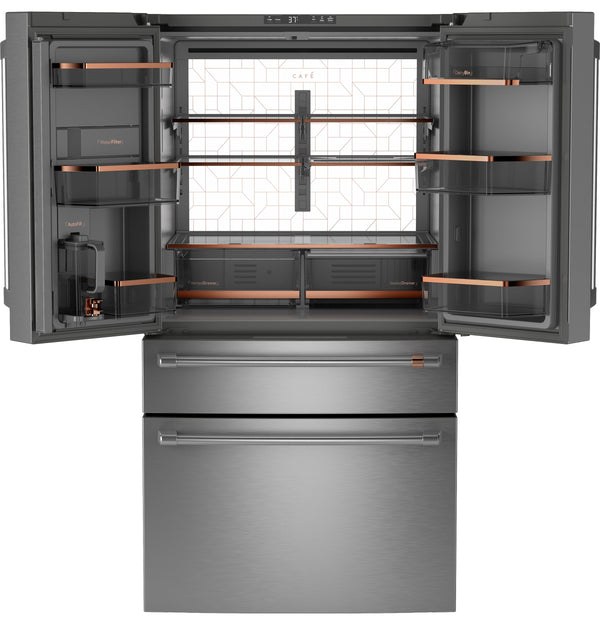 Cafe Counter-Depth 23.2-cu ft 4 -Door Smart Compatible French Door Refrigerator with Ice Maker with Water Dispenser ( Stainless Steel ) ENERGY STAR Certified