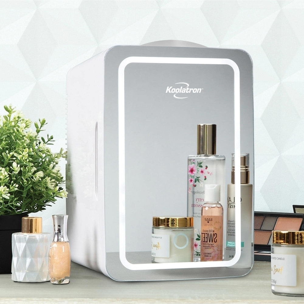 Koolatron 6L Cosmetics Fridge w/ Lighted Makeup Mirror 0.21-cu ft Mini Fridge ( White, Silver )