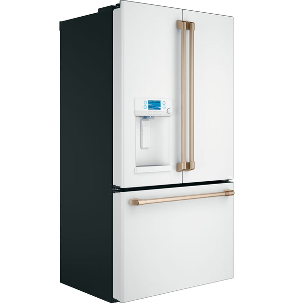 Cafe Counter-Depth 22.2-cu ft 3 -Door Smart Compatible French Door Refrigerator with Ice Maker with Water and Ice Dispenser ( Matte White ) ENERGY STAR Certified