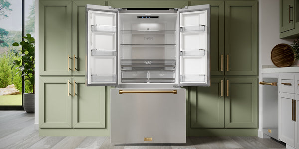 Thor Kitchen Counter-Depth Gordon Ramsay Series 20.3-cu ft 3 -Door French Door Refrigerator with Ice Maker with Ice Dispenser ( Stainless Steel with Navy Accents ) ENERGY STAR Certified