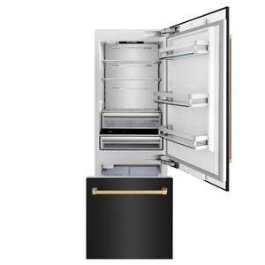 ZLINE KITCHEN & BATH 16.1-cu ft Counter-Depth Built-In Bottom-Freezer Refrigerator with Ice Maker ( Black Stainless Steel with Champagne Bronze accent Handles ) ENERGY STAR Certified