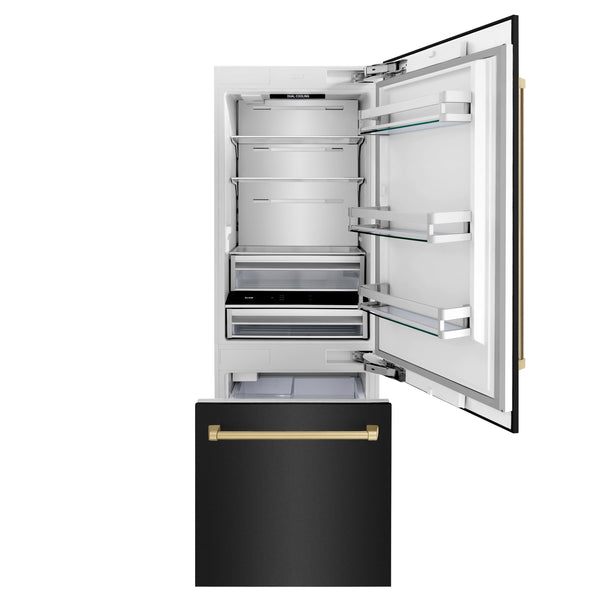 ZLINE KITCHEN & BATH 16.1-cu ft Counter-Depth Built-In Bottom-Freezer Refrigerator with Ice Maker ( Black Stainless Steel with Champagne Bronze accent Handles ) ENERGY STAR Certified